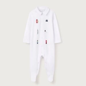 The White Company Sightseeing London Embroidered White Sleepsuit Size 3-6M